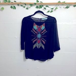 Anai Bee Embroidered Chiffon Top